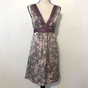 H&M Silky Peacock Print V-neck Sleeveless Mini Dress Size 8